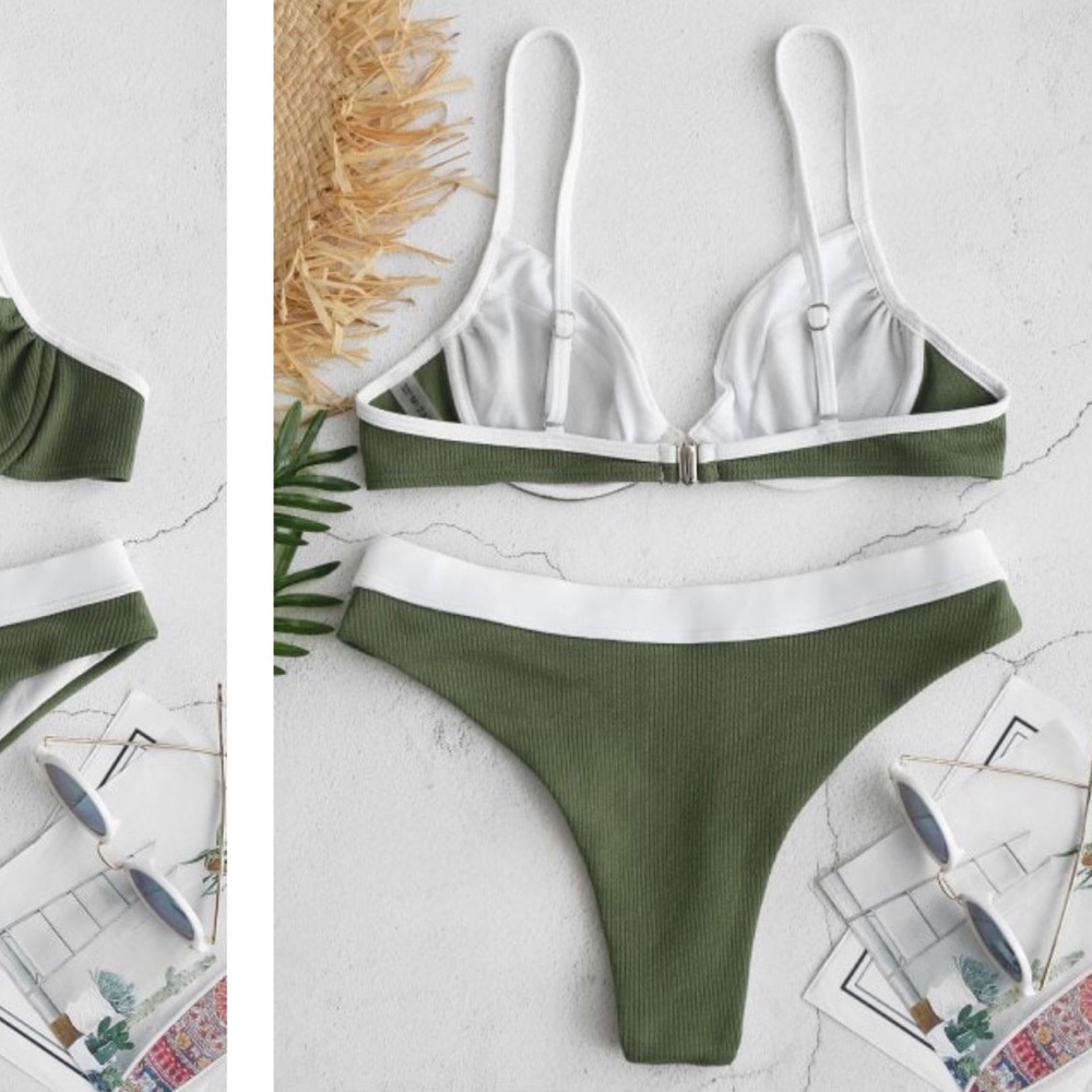 Underwire Color Block Ribbed Bikini Set - Picture 2 of 6